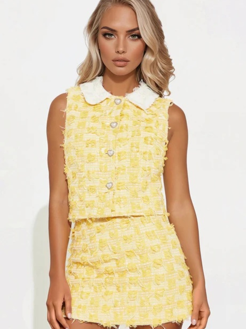 Fashion Nova She’s Classy Tweed Mini Skirt Set - Yellow
